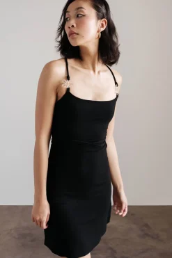 Tobi Kiana Backless Flower Strap Mini Dress - Black