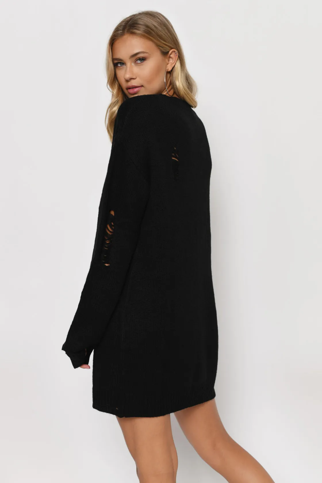 Tobi Kim Distressed Sweater Mini Dress - Black