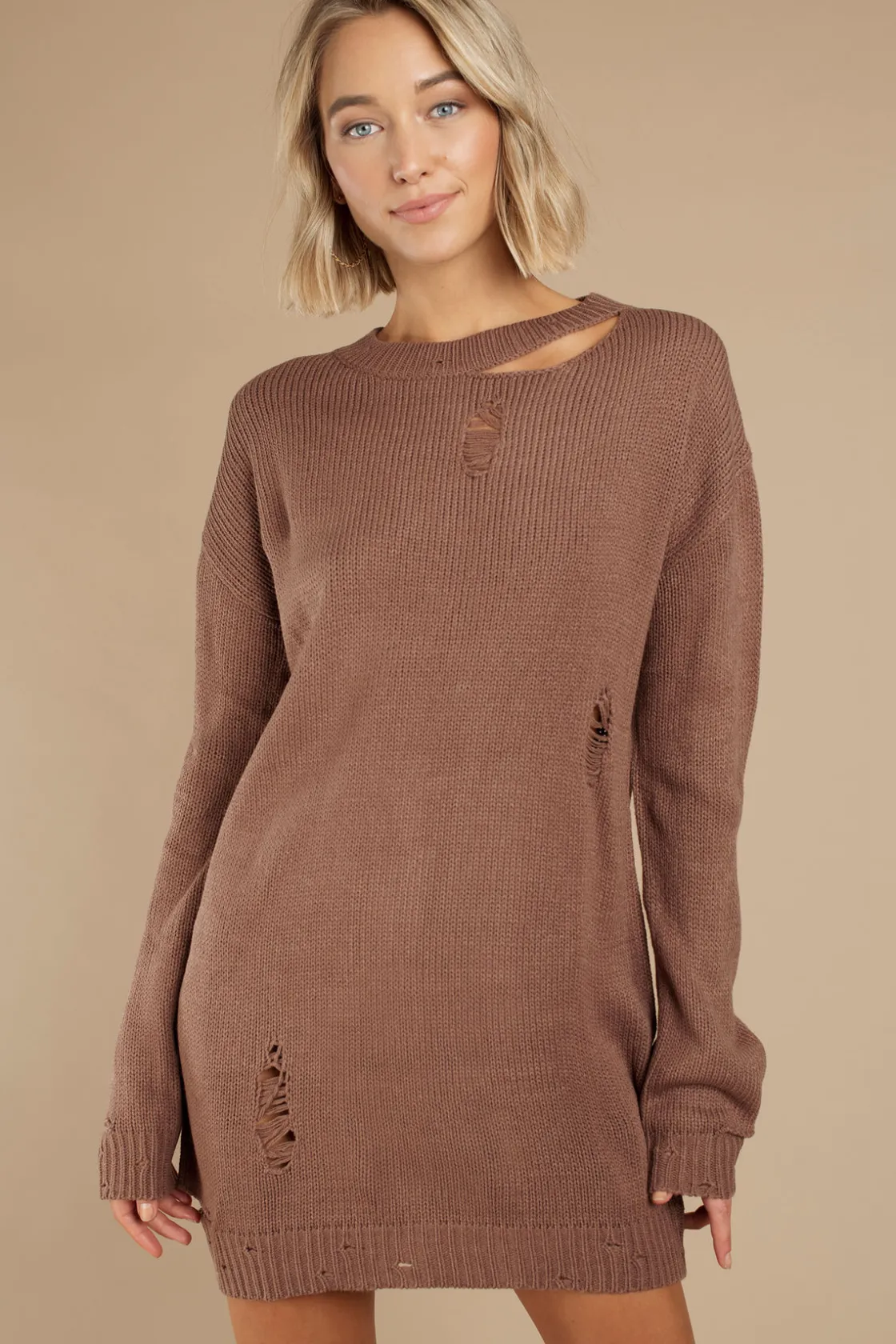 Tobi Kim Distressed Sweater Mini Dress - Black