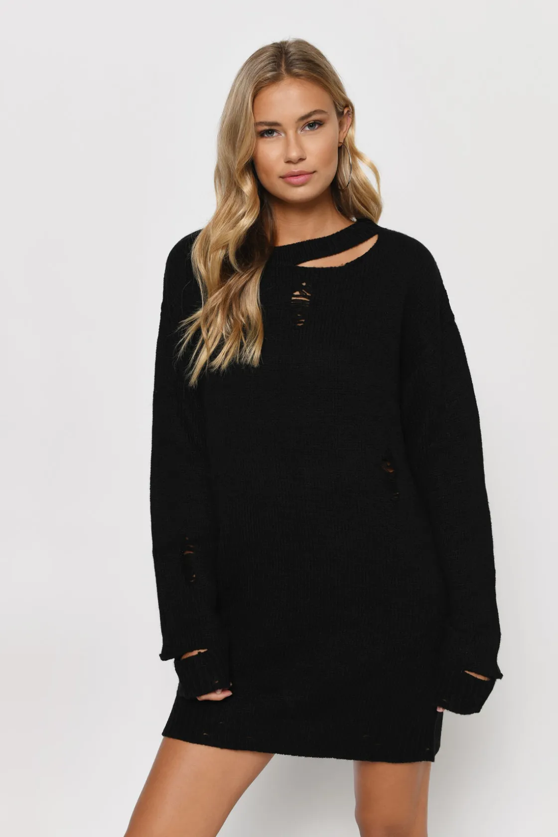 Tobi Kim Distressed Sweater Mini Dress - Black