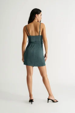 Tobi Kimmy Cowl Neck Wrap Mini Dress - Teal