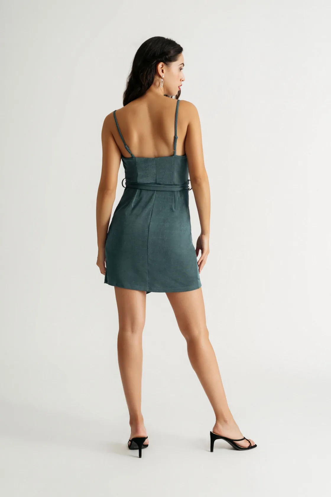 Tobi Kimmy Cowl Neck Wrap Mini Dress - Teal