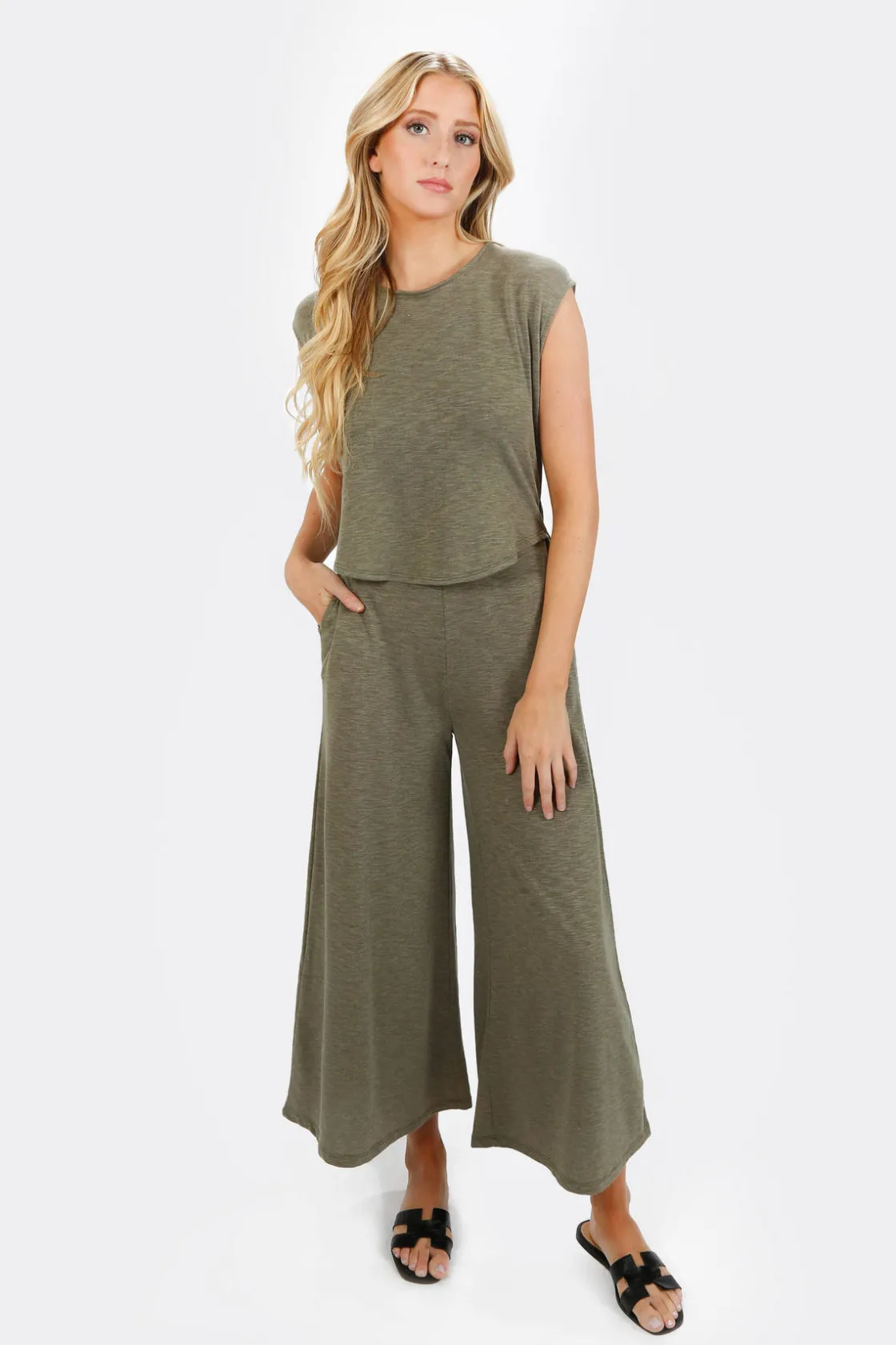 Tobi Kirah Wide Leg Jumpsuit - Khaki Green