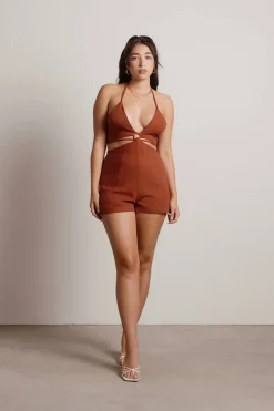 Tobi Kiss Me Cutout Romper - Brown