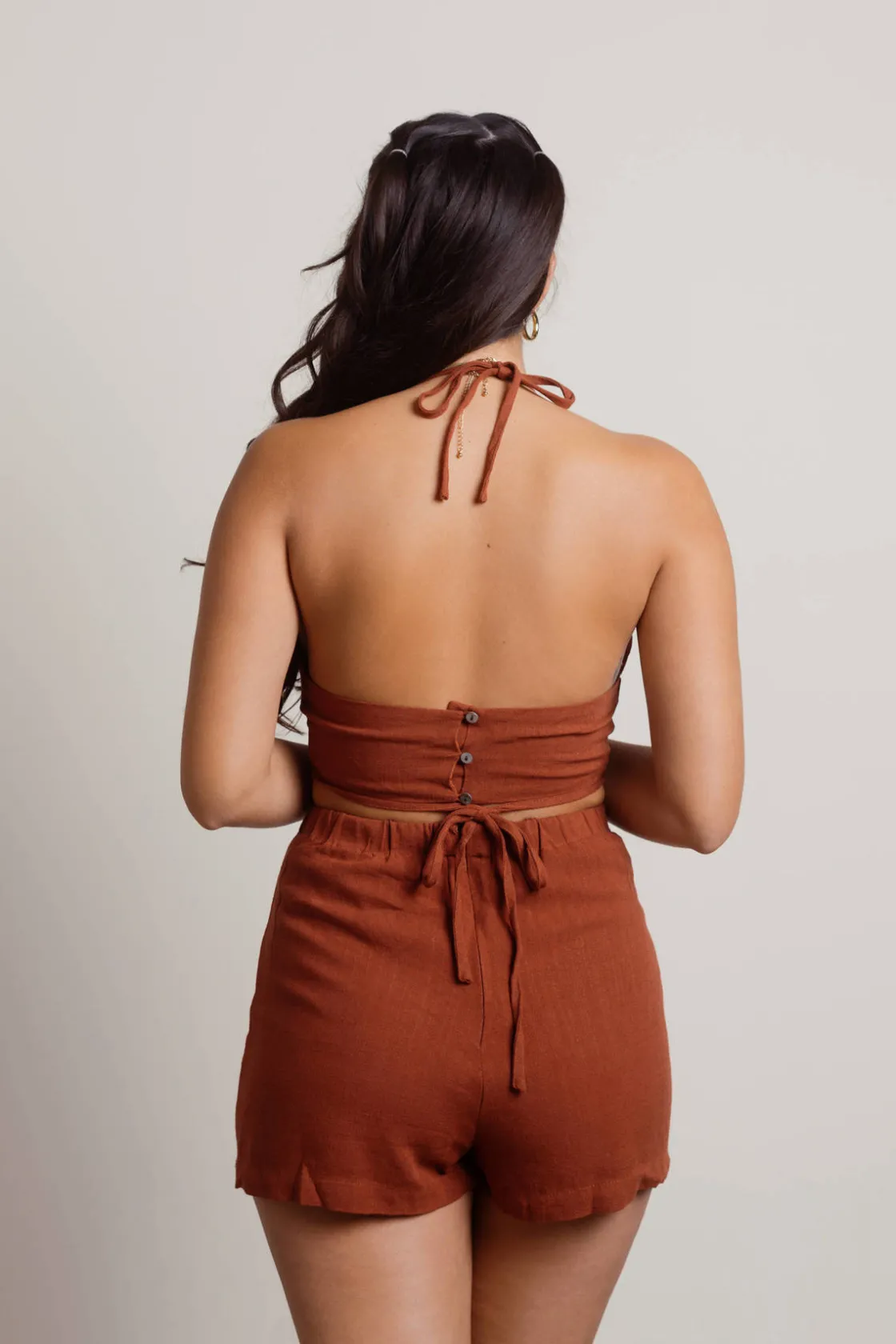 Tobi Kiss Me Cutout Romper - Brown