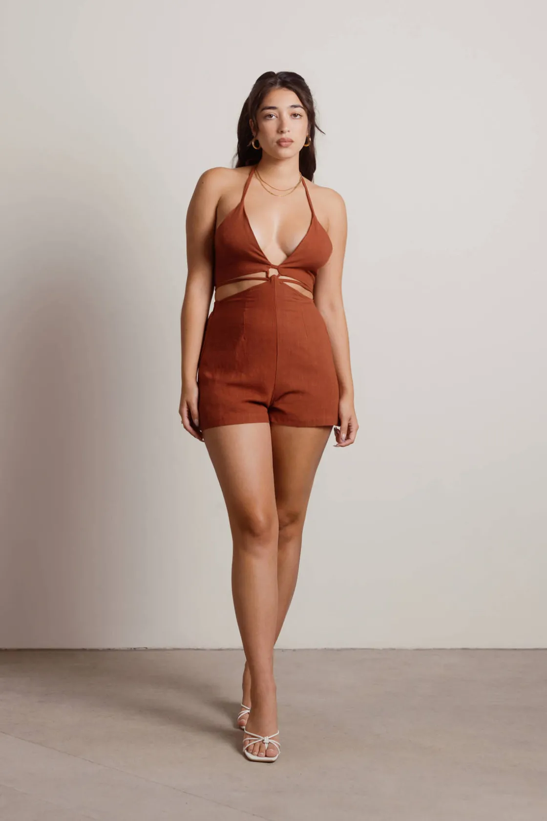 Tobi Kiss Me Cutout Romper - Brown