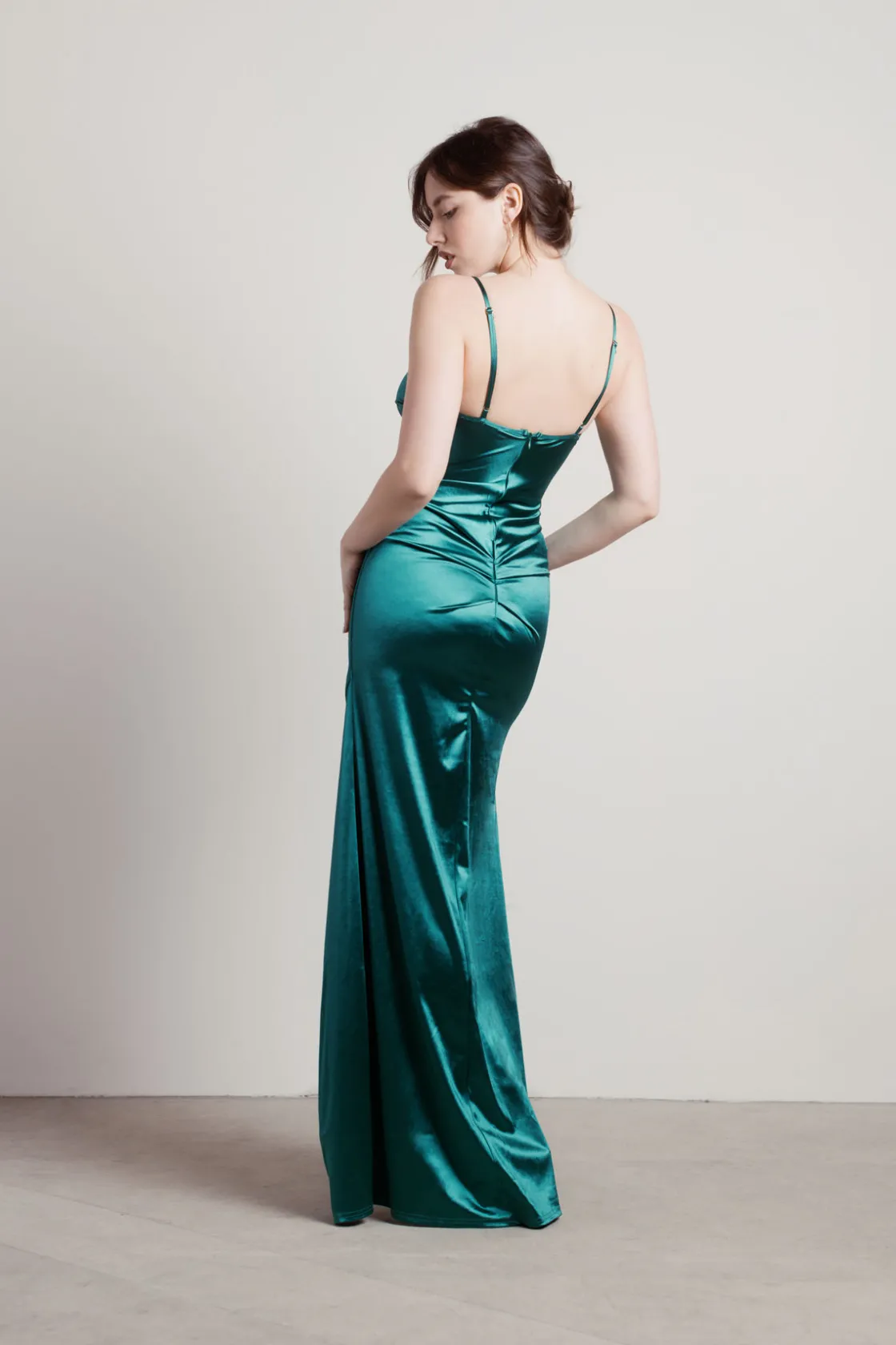 Tobi Knightly Dreams Satin High Slit Maxi Dress - Emerald