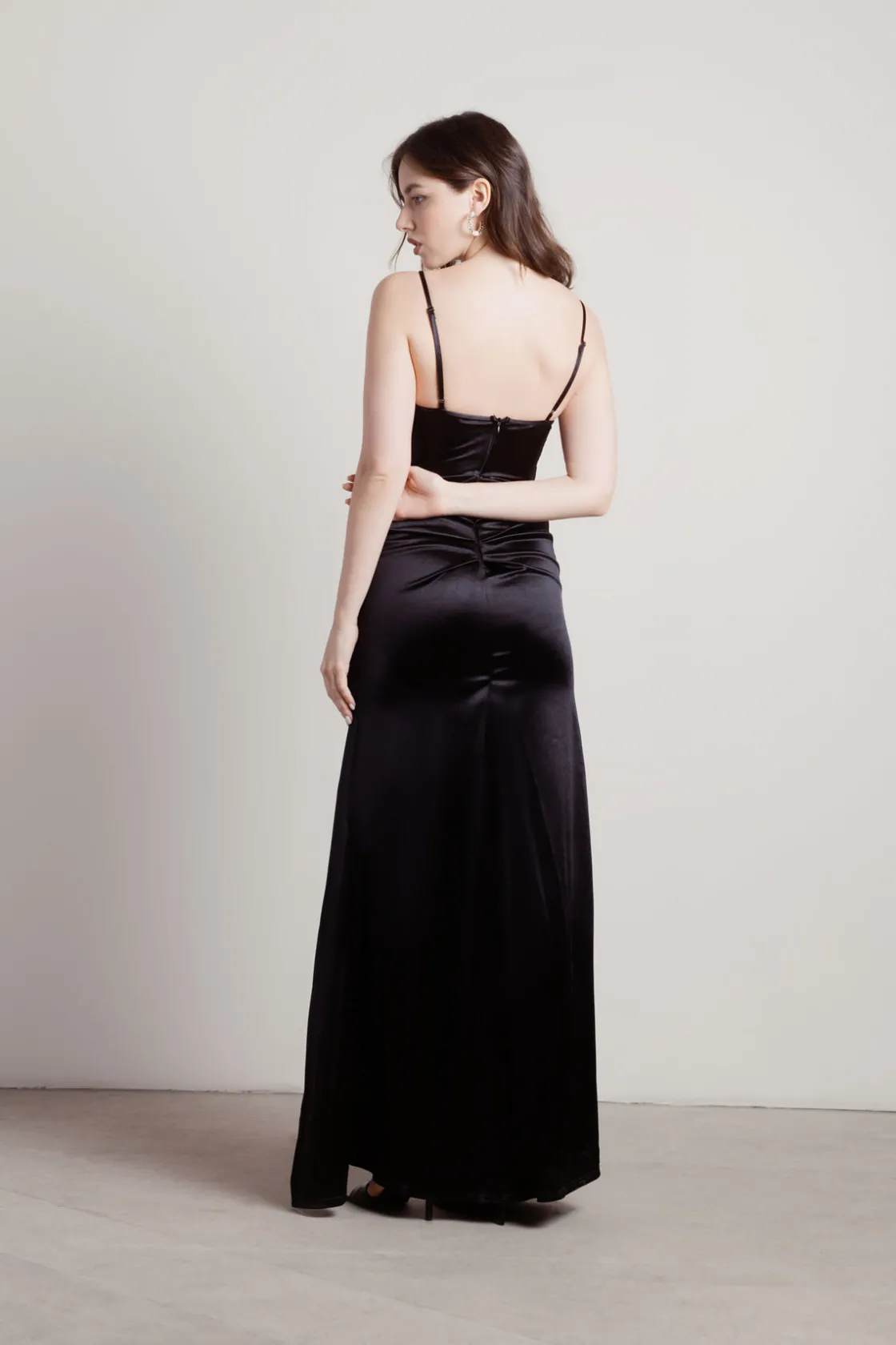 Tobi Knightly Dreams Satin High Slit Maxi Dress - Emerald
