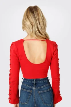 Tobi Knot Sorry Crop Top - Red