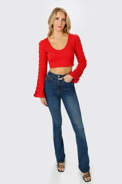 Tobi Knot Sorry Crop Top - Red