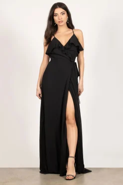 Tobi Kristen Ruffle Wrap Maxi Dress - Black