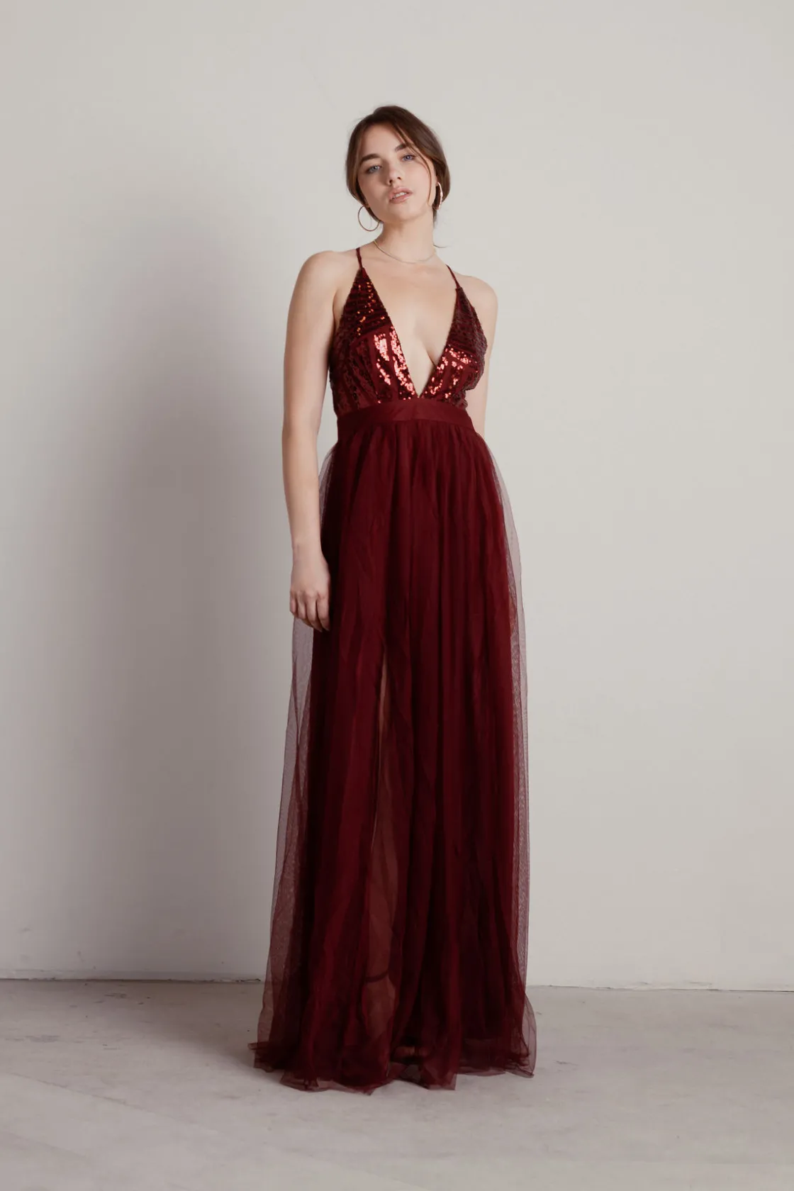 Tobi Kristina Plunging Tulle Maxi Dress -