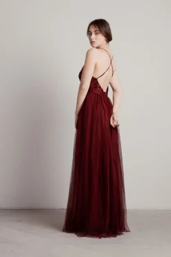 Tobi Kristina Plunging Tulle Maxi Dress -