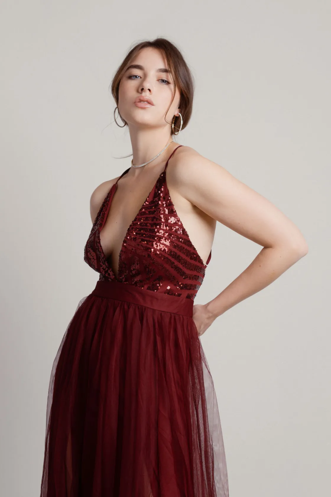 Tobi Kristina Plunging Tulle Maxi Dress -