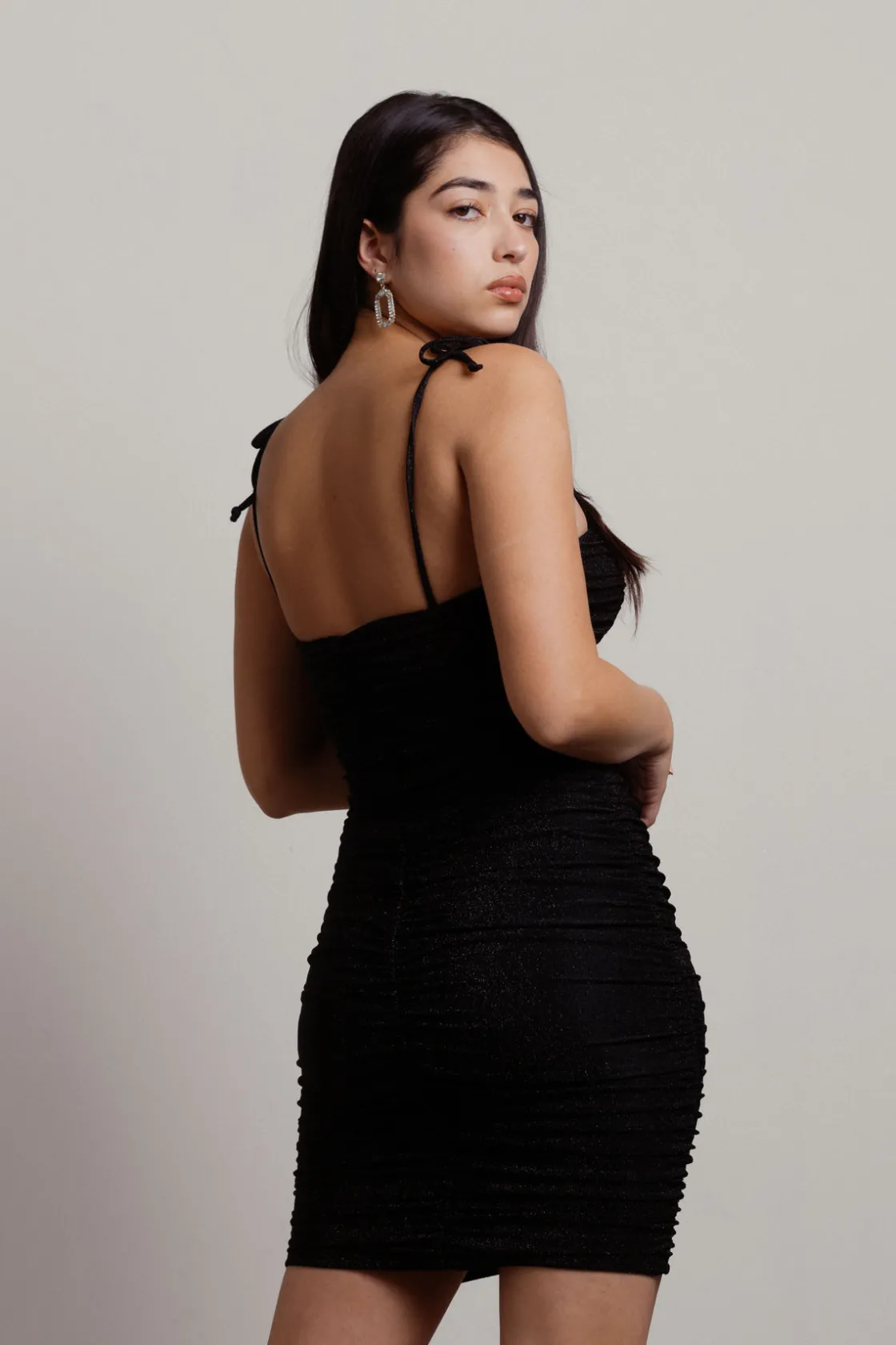 Tobi Kuma Metallic Ruched Mini Dress - Black