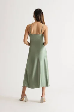 Tobi Kylah Cream Satin Slit Slip Midi Dress