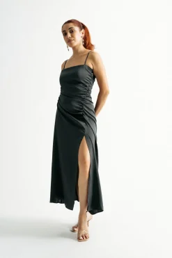 Tobi Kylie Ruched Slit Midi Dress -