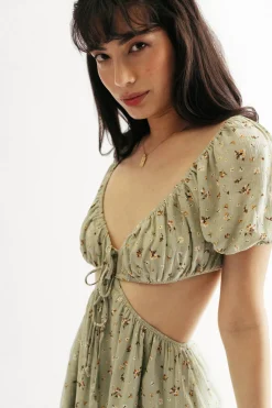 Tobi Kyrah Cutout Skater Mini Dress - Green Floral