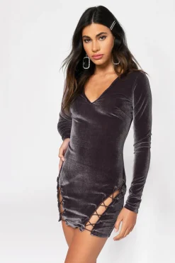 Tobi Lace Me Up Lace Up Slit Bodycon Mini Dress -