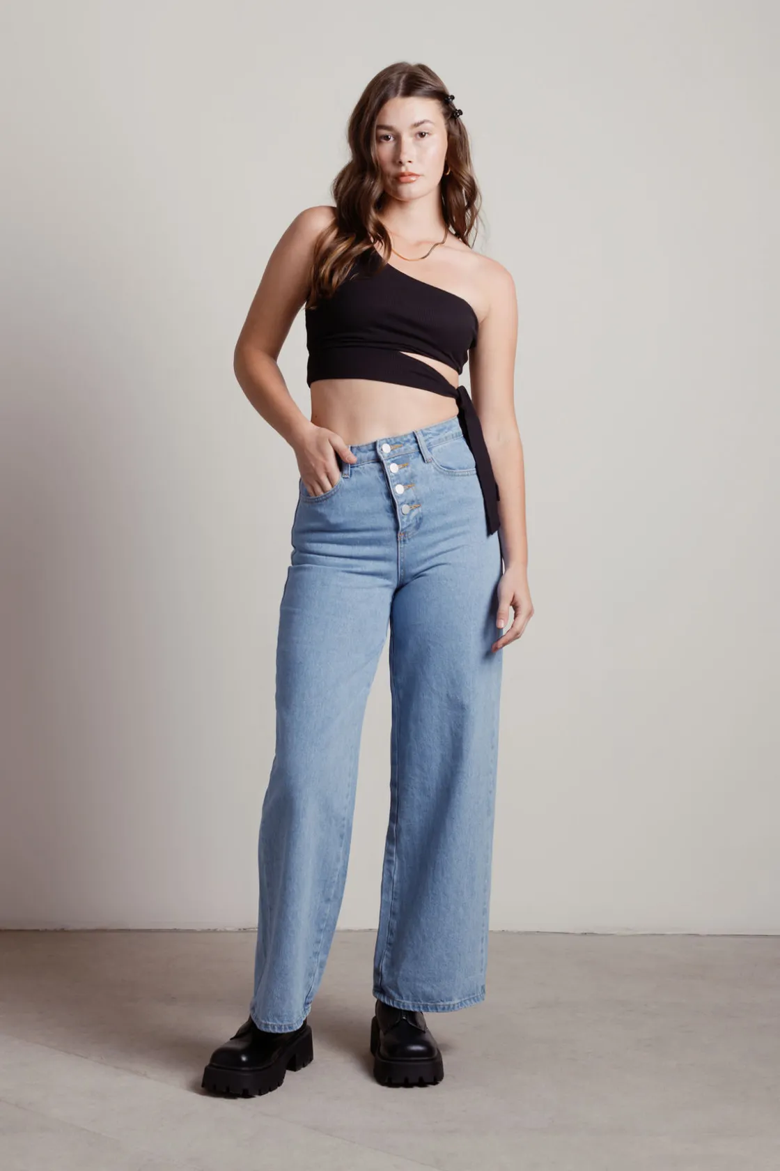 Tobi Ladies Night Crop Top - Light Blue
