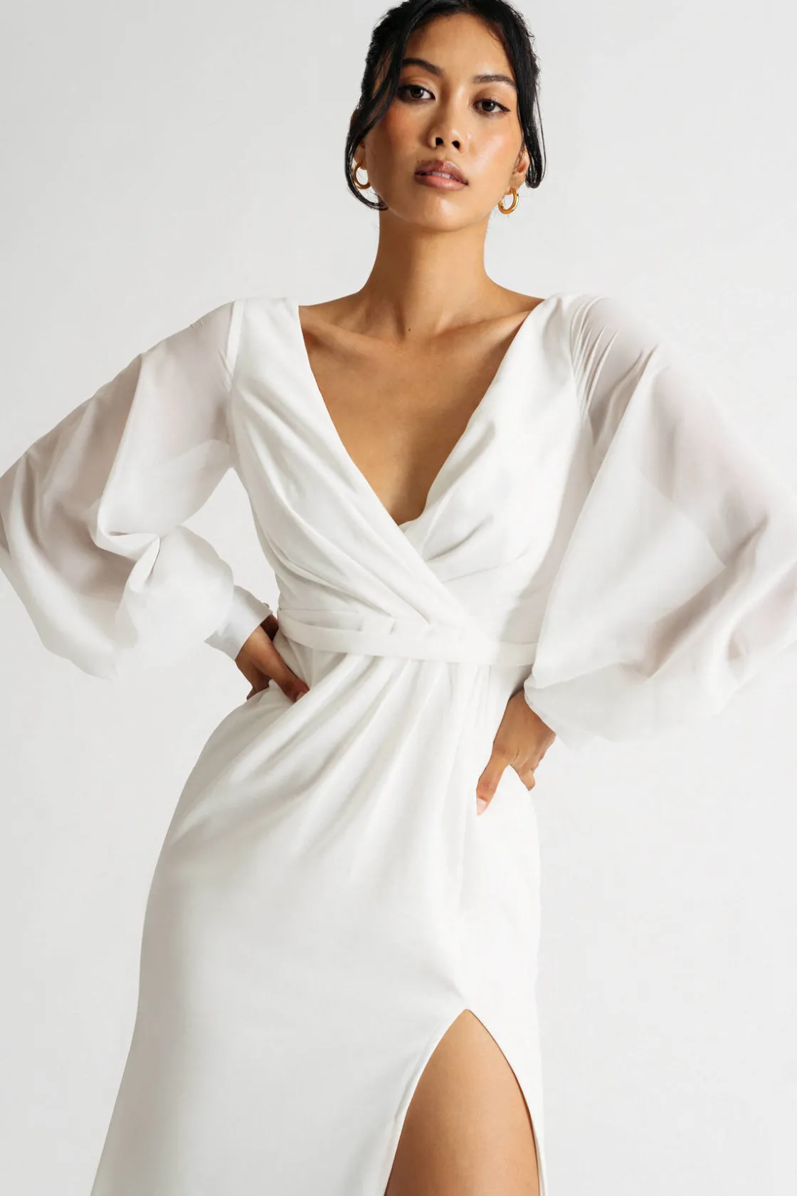 Tobi Ladies Only Sheer Long Sleeve Slit Maxi Dress
