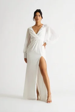 Tobi Ladies Only Sheer Long Sleeve Slit Maxi Dress