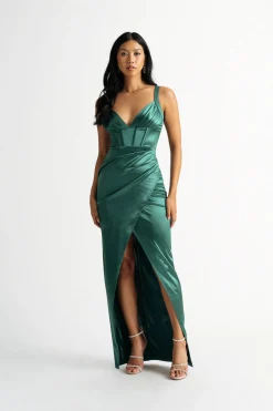 Tobi Last A Lifetime Maroon Satin Bustier Maxi Dress