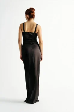 Tobi Last A Lifetime Maroon Satin Bustier Maxi Dress