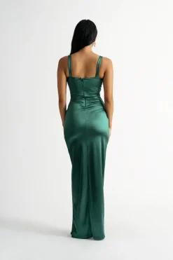 Tobi Last A Lifetime Maroon Satin Bustier Maxi Dress