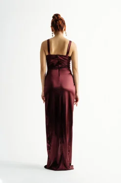 Tobi Last A Lifetime Maroon Satin Bustier Maxi Dress