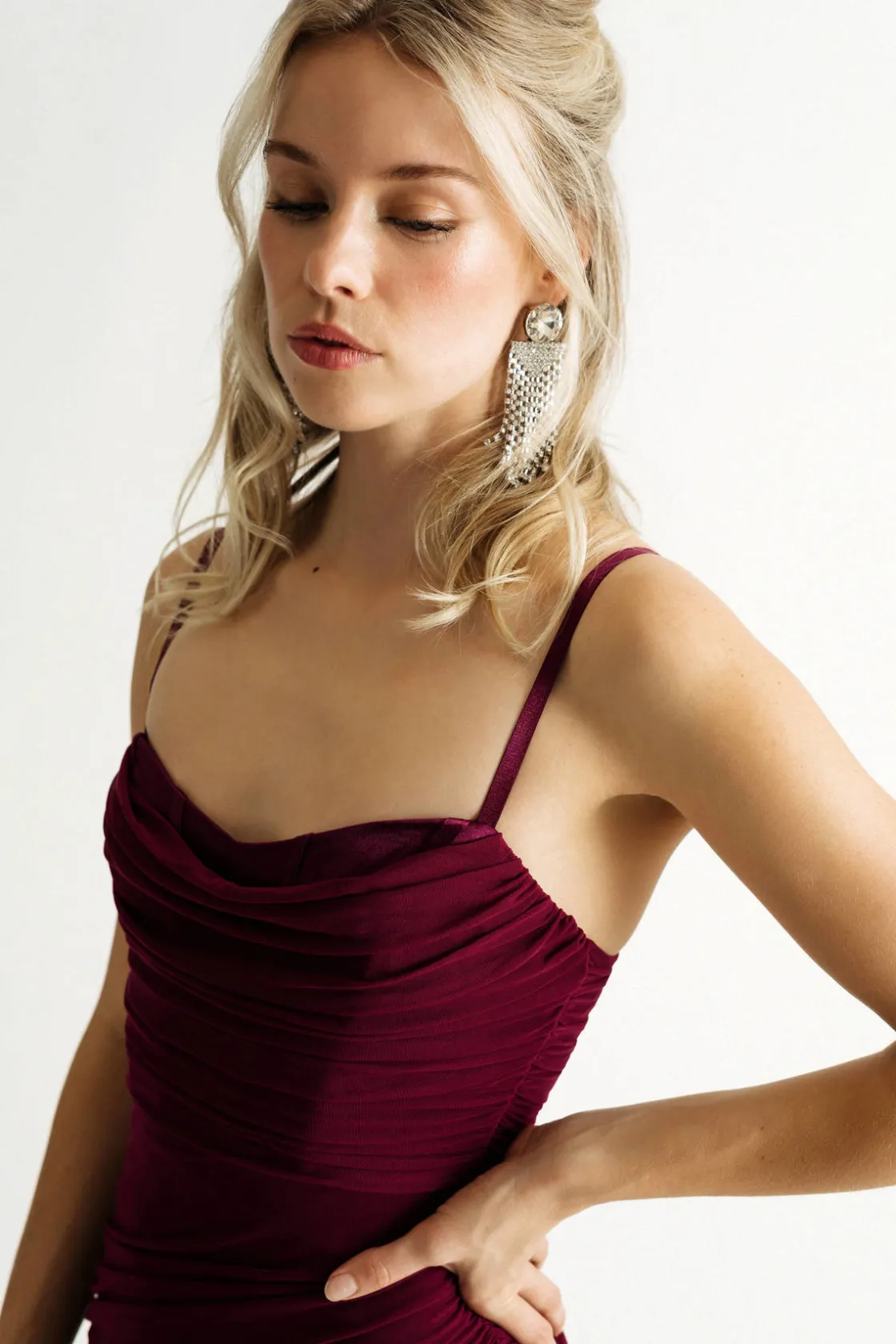 Tobi Last Call Purple Mesh Cowl Neck Bodycon Mini Dress