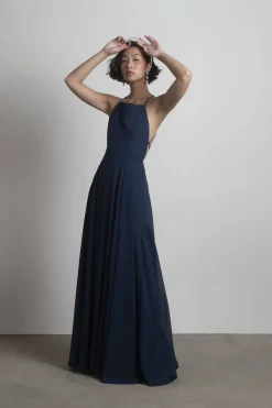 Tobi Last Touch Halter Cross Back Maxi Dress - Navy