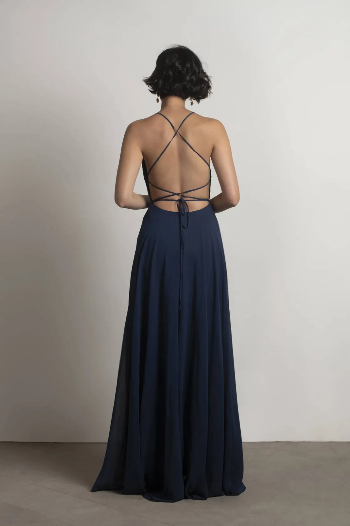 Tobi Last Touch Halter Cross Back Maxi Dress - Navy