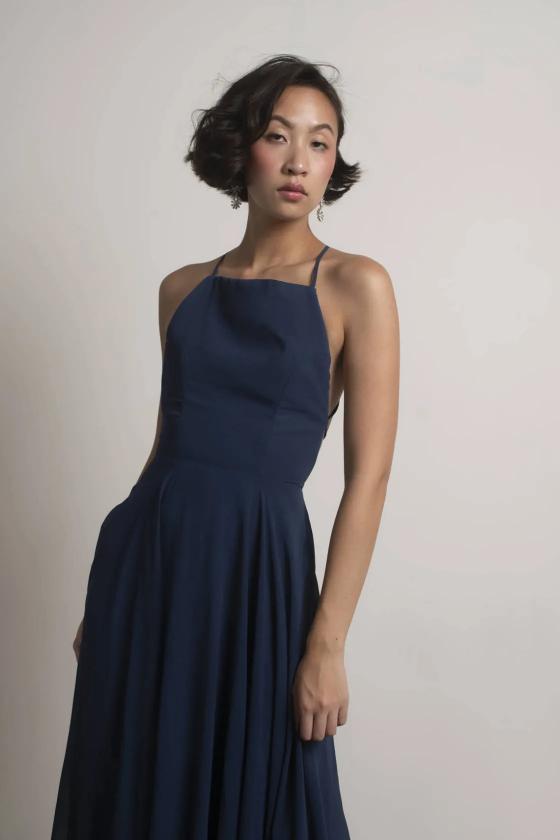 Tobi Last Touch Halter Cross Back Maxi Dress - Navy