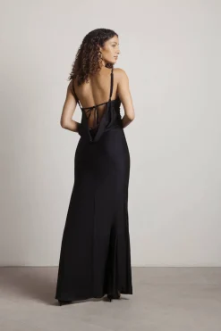 Tobi Late Nights Open Back High Slit Maxi Dress - Black