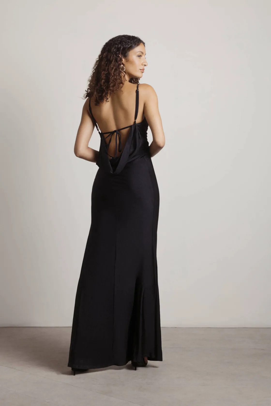 Tobi Late Nights Open Back High Slit Maxi Dress - Black