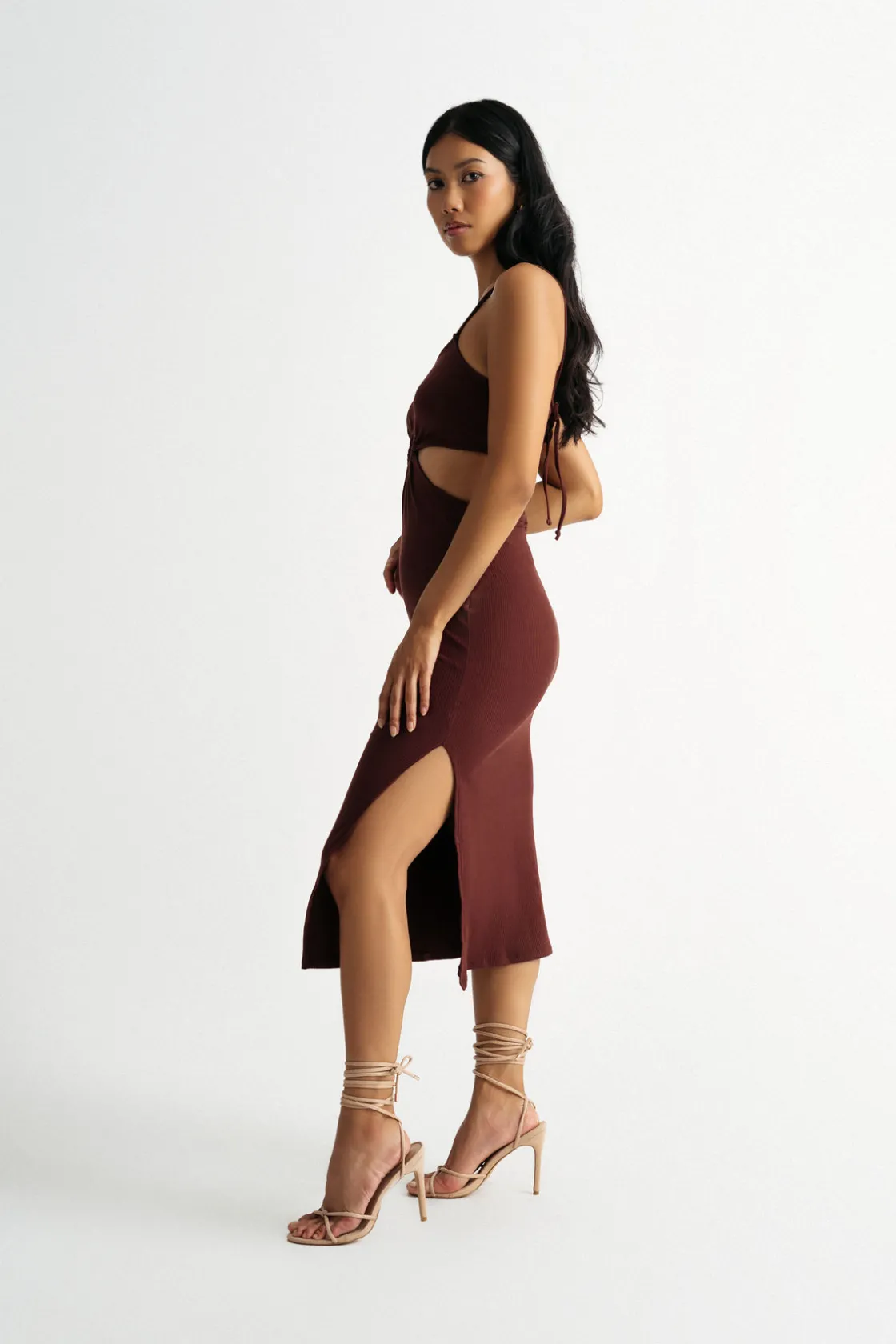 Tobi Lennon Cutout Slit Midi Dress - Chocolate Brown