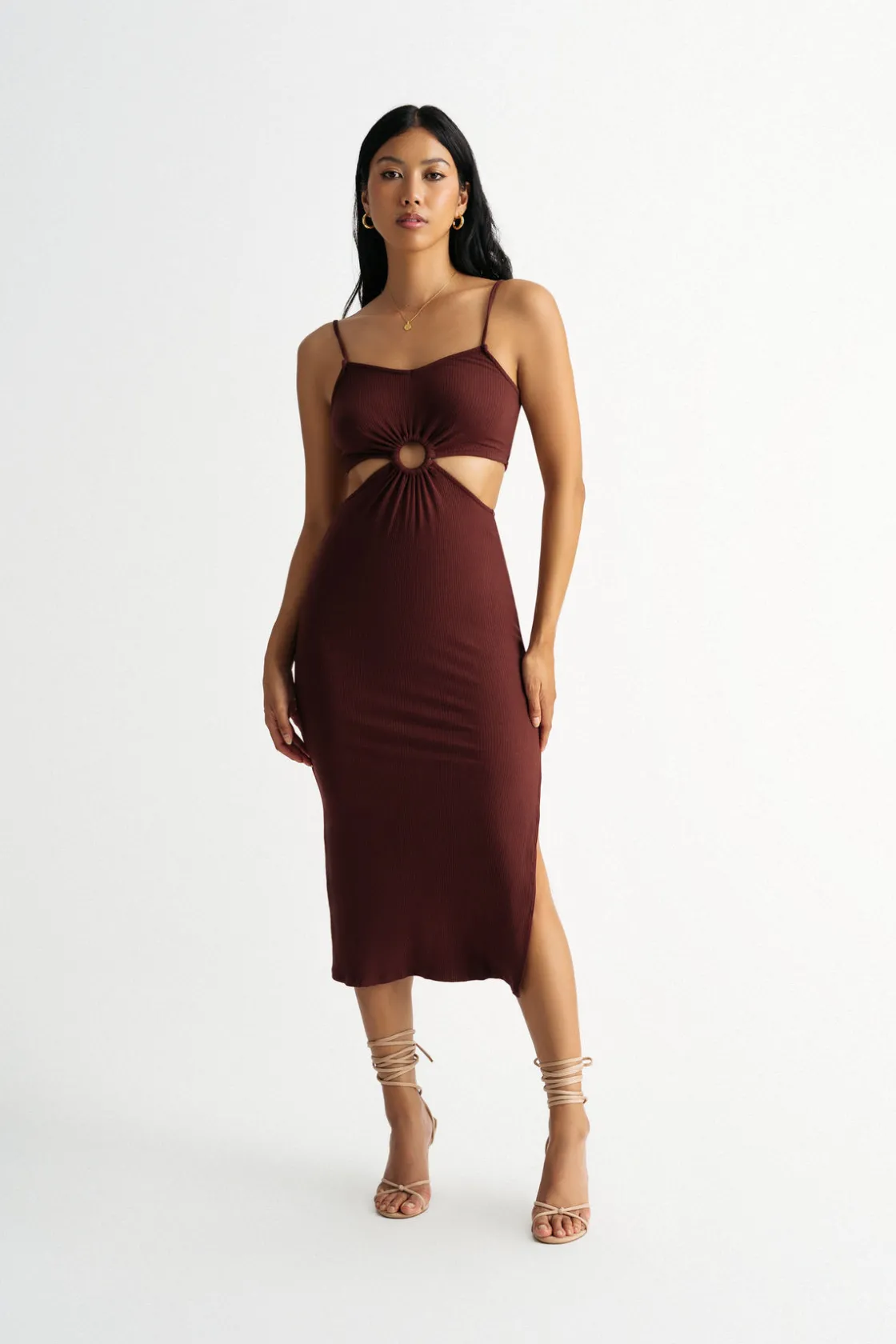 Tobi Lennon Cutout Slit Midi Dress - Chocolate Brown