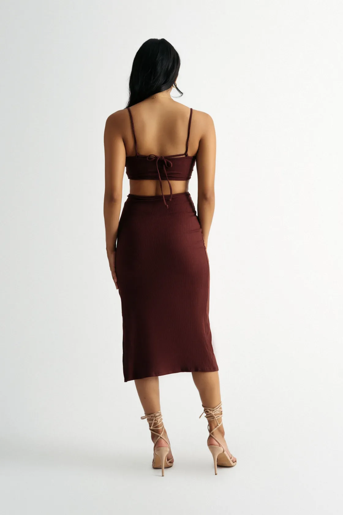 Tobi Lennon Cutout Slit Midi Dress - Chocolate Brown