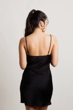 Tobi Lesli Satin Bodycon Mini Dress - Black