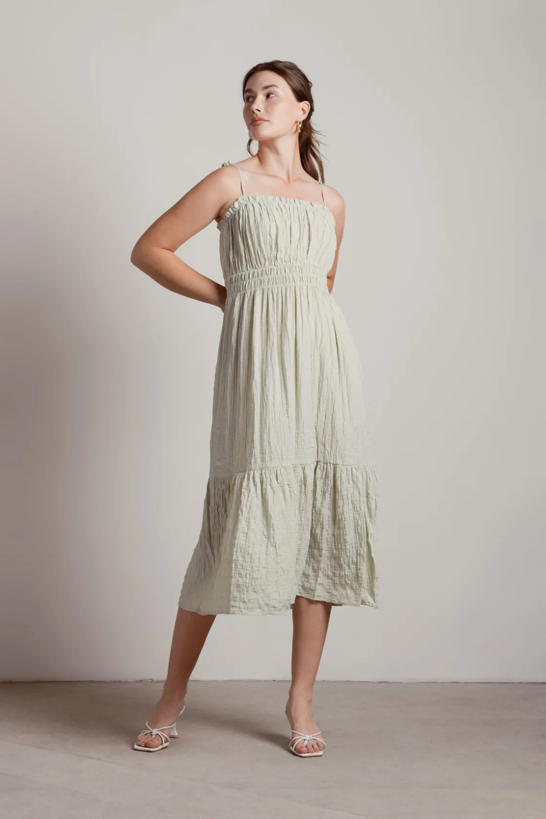 Tobi Let Me Down Slowly Crinkle Smocked Midi Dress -