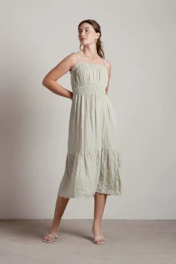 Tobi Let Me Down Slowly Crinkle Smocked Midi Dress -