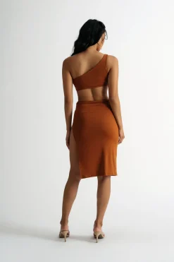 Tobi Lexi Cutout High Slit Midi Dress - Brown
