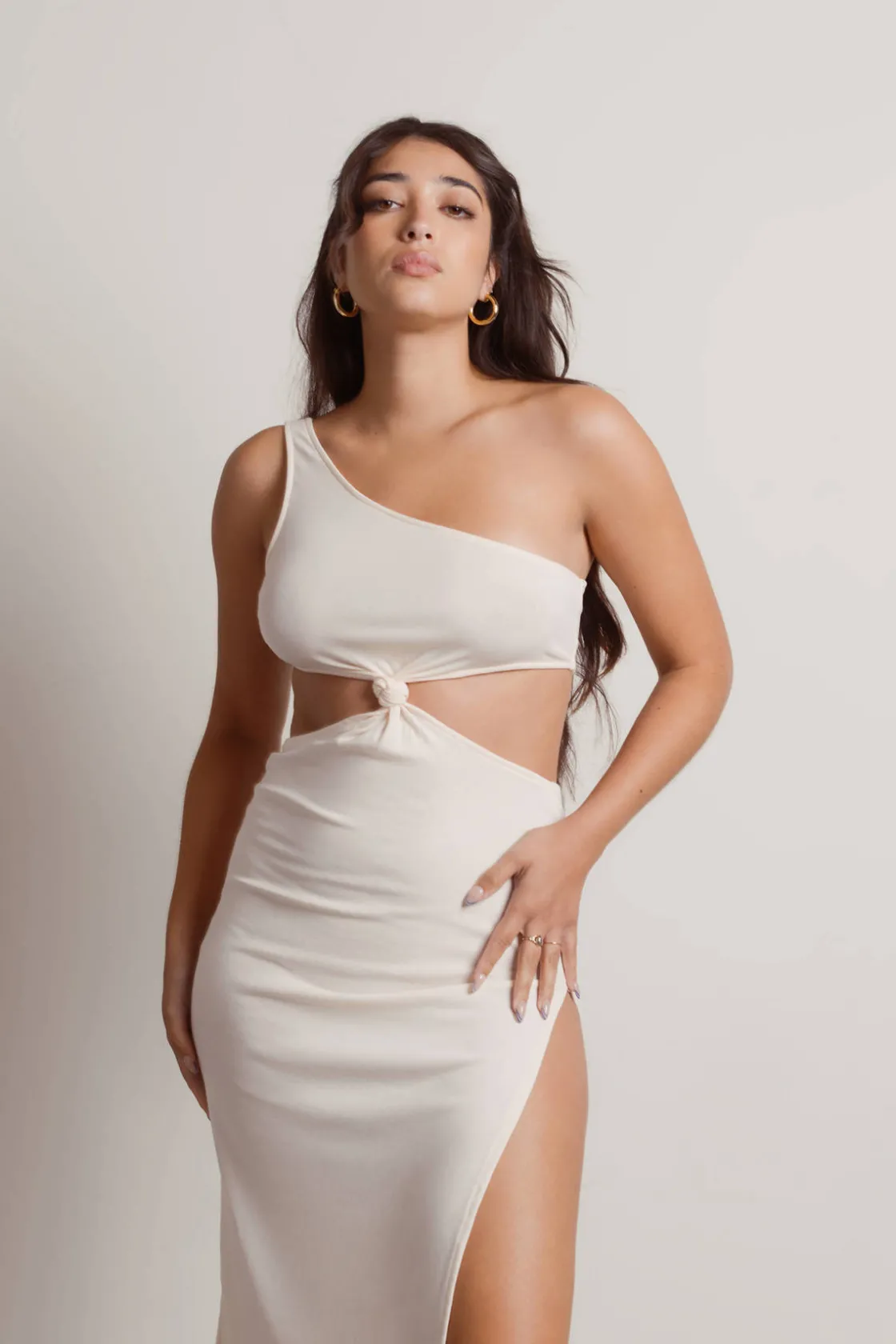 Tobi Lexi Cutout High Slit Midi Dress - Brown