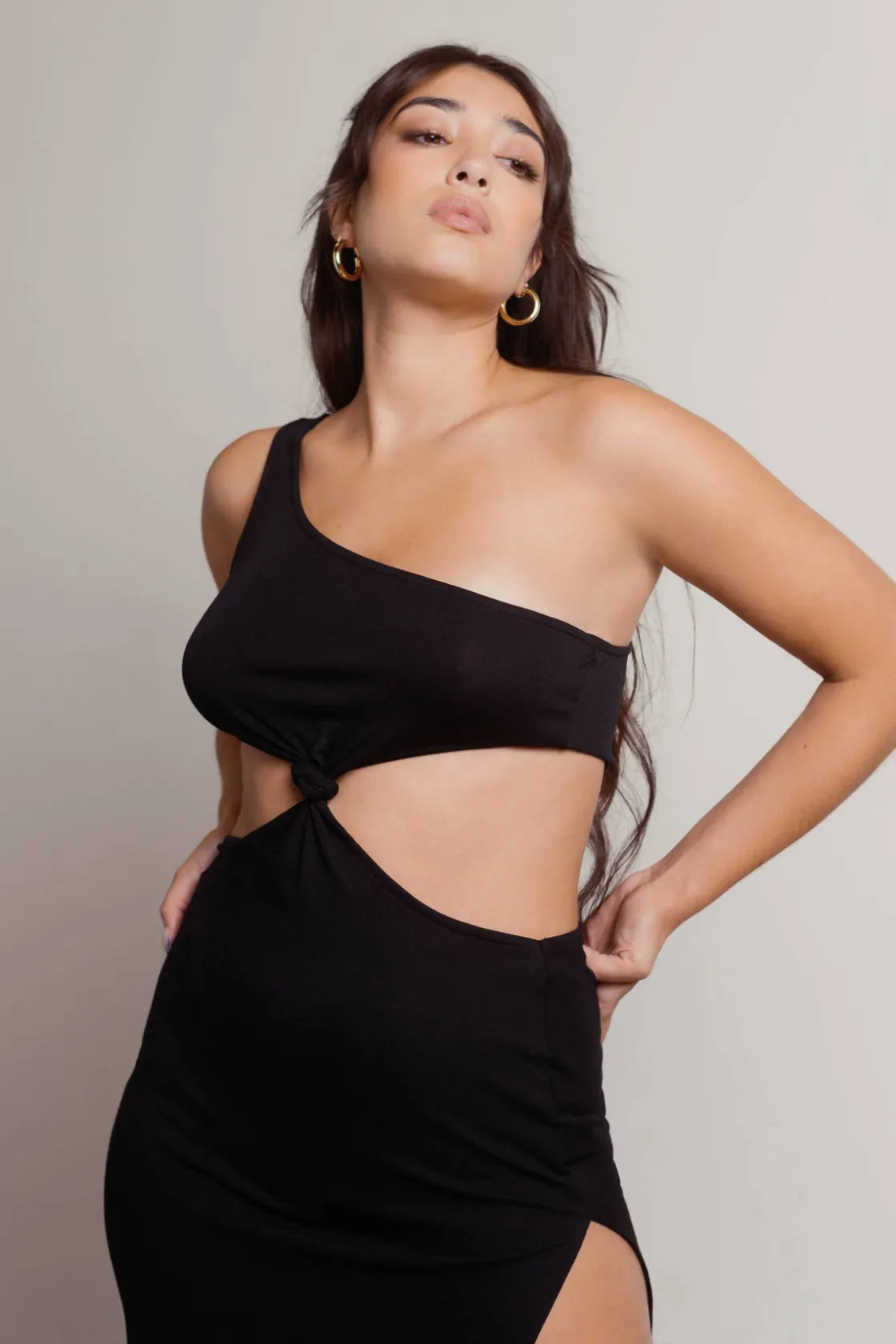 Tobi Lexi Cutout High Slit Midi Dress - Brown