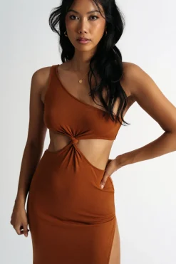 Tobi Lexi Cutout High Slit Midi Dress - Brown