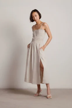 Tobi Lien Linen Smocked Midi Dress -