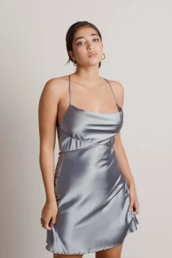 Tobi Light Up The Night Satin Cross Back Mini Dress - Off White