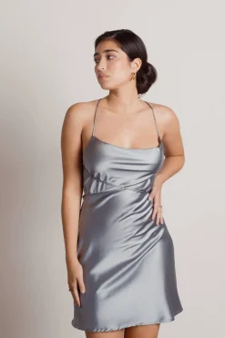 Tobi Light Up The Night Satin Cross Back Mini Dress - Off White