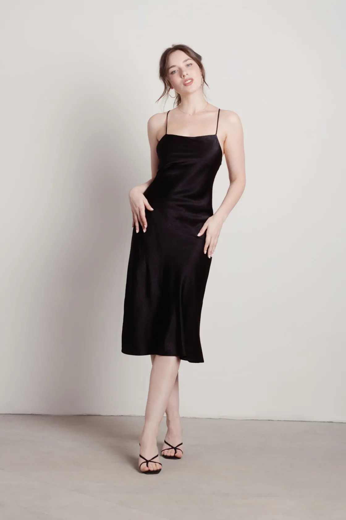 Tobi Liora Satin Cross Back Midi Dress - Black